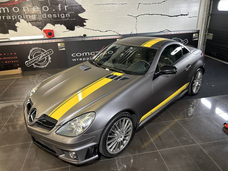 Covering complet sur une Mercedes SLK 55 Amg en gris mat réalisation Comonéo à Mundolsheim près de Strasbourg en Alsace